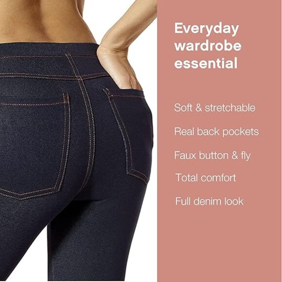 3/$20🌟 No Nonsense Pull-On Dark Wash Stretch Denim Leggings with Pockets Large - Picture 4 of 11